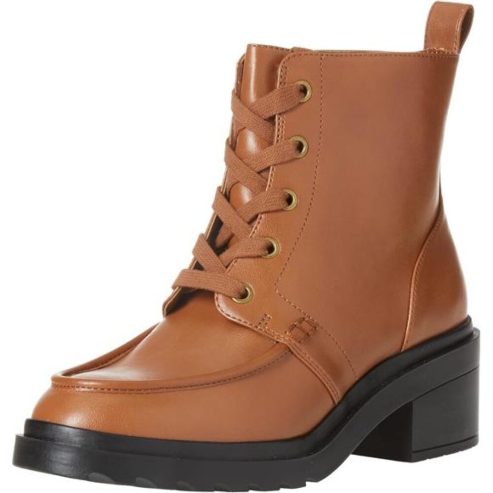Womens Moc Toe Boots Chunky Heel Lace Up Faux Leather Ankle Boots Casual Shoes